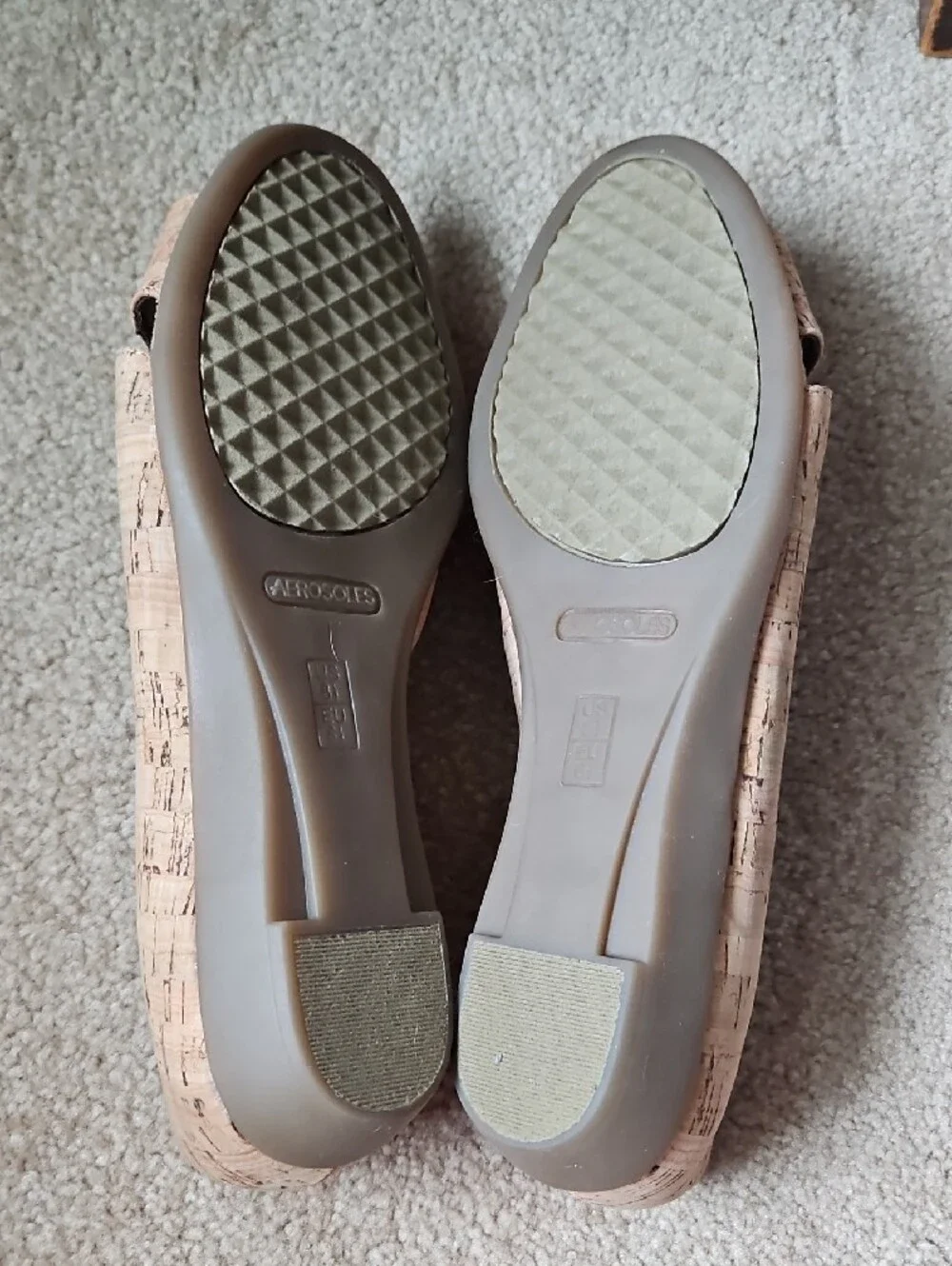 AEROSOLES Beige Cork Peep-Toe Wedge Heels